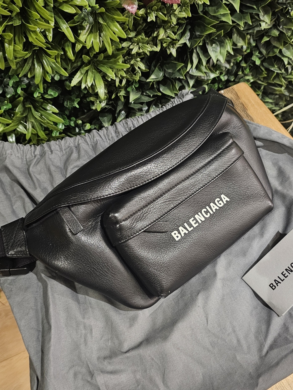 Balenciaga Black Leather Belt Bag with White Logo